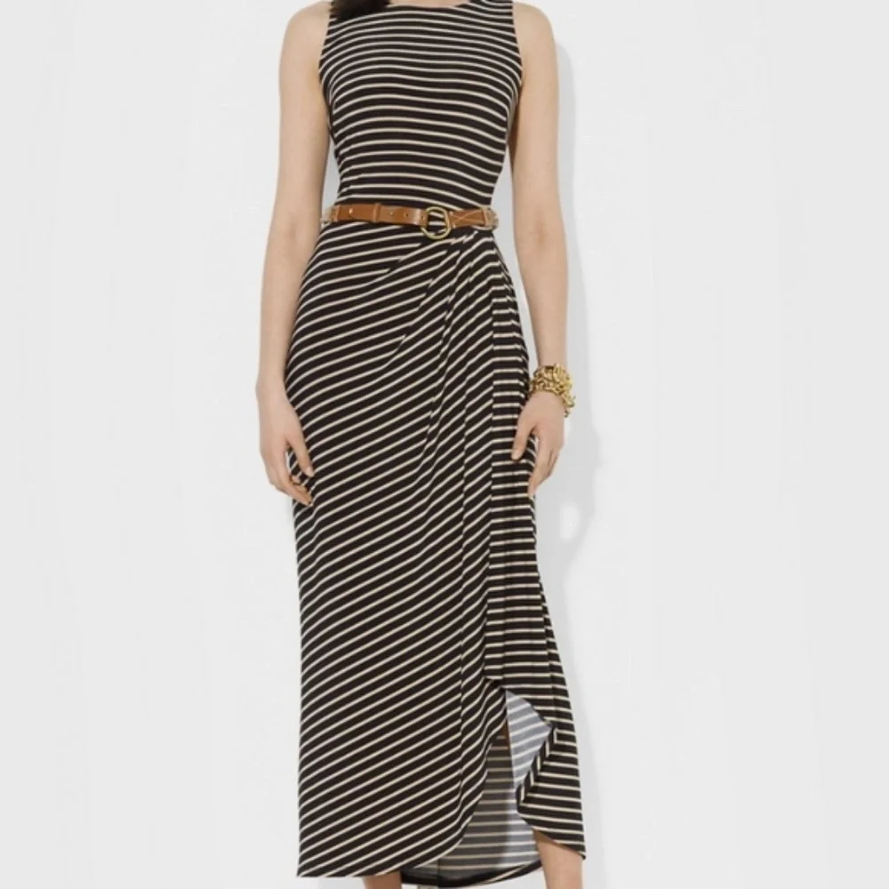 Lauren Ralph Lauren Striped Sleeveless Draped Maxi Dress - Picture 1 of 16